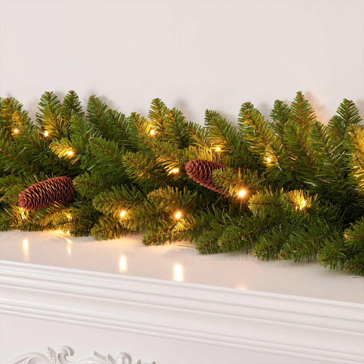 AMERZEST 9 FT Christmas Garland Pre-lit 70 LED Lights Holiday Artificial Decor for Stairs Mantle Door Indoor Outdoor Garland with Battery Operated Timer