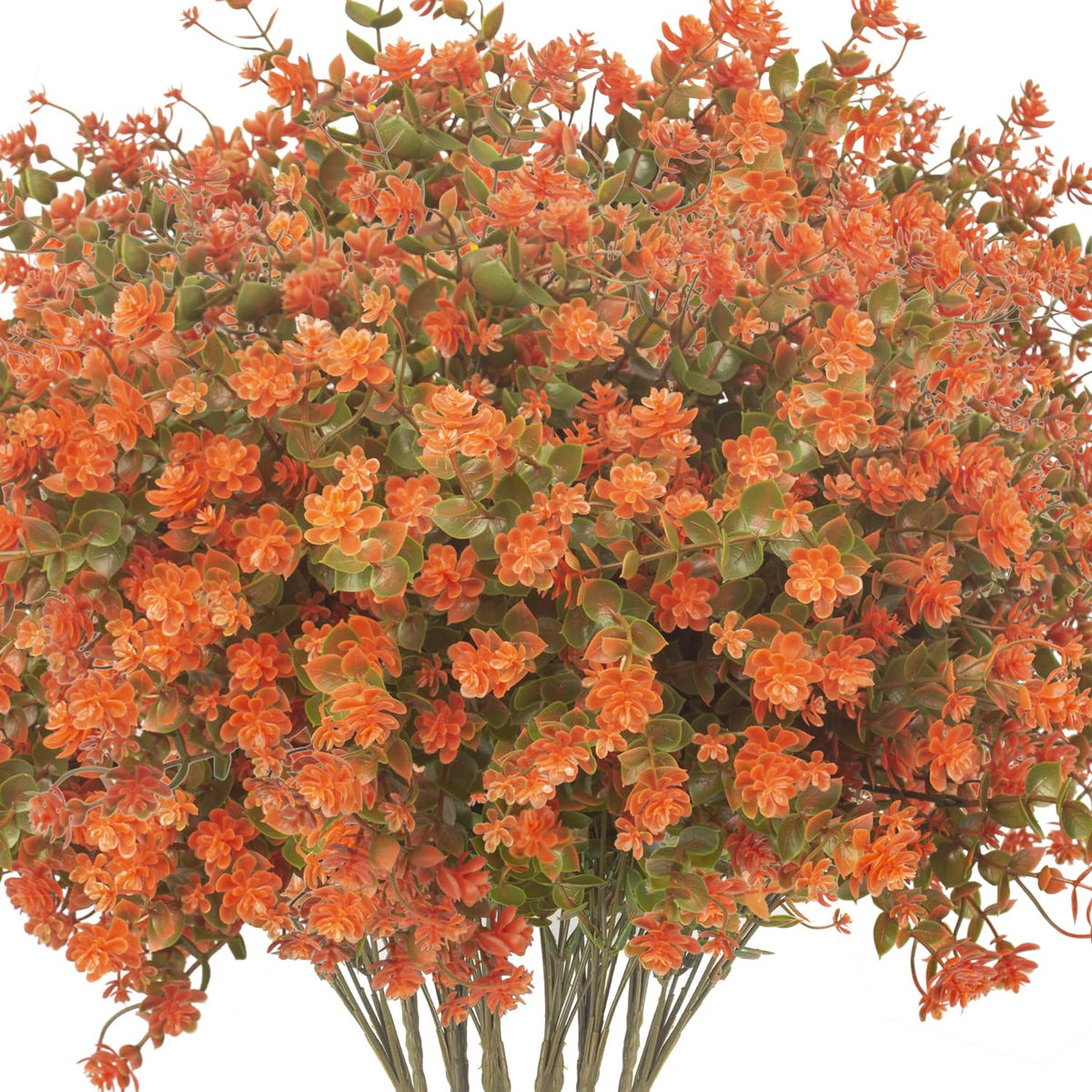 Grunyia 12 Bundles Artificial Fall Flowers for Outdoors, Artificial Plants UV Resistant Fall Fake Mums Plants for Outside Halloween Christmas Porch Decoration ecorations (Fall Red)