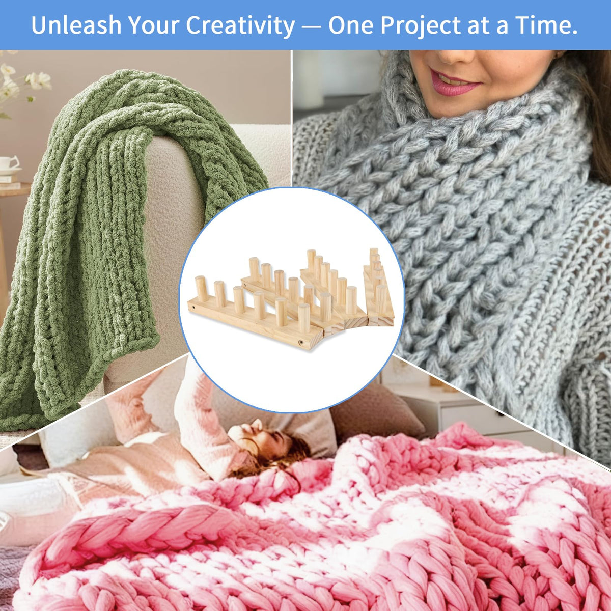 Craftspire 48" Large Chunky Knitting Loom Kit for Beginners - Adjustable Wood Frame for No-Needle DIY Blankets, Scarves & Throws | Relaxing Craft Gift for Stress Relief & Home Decor