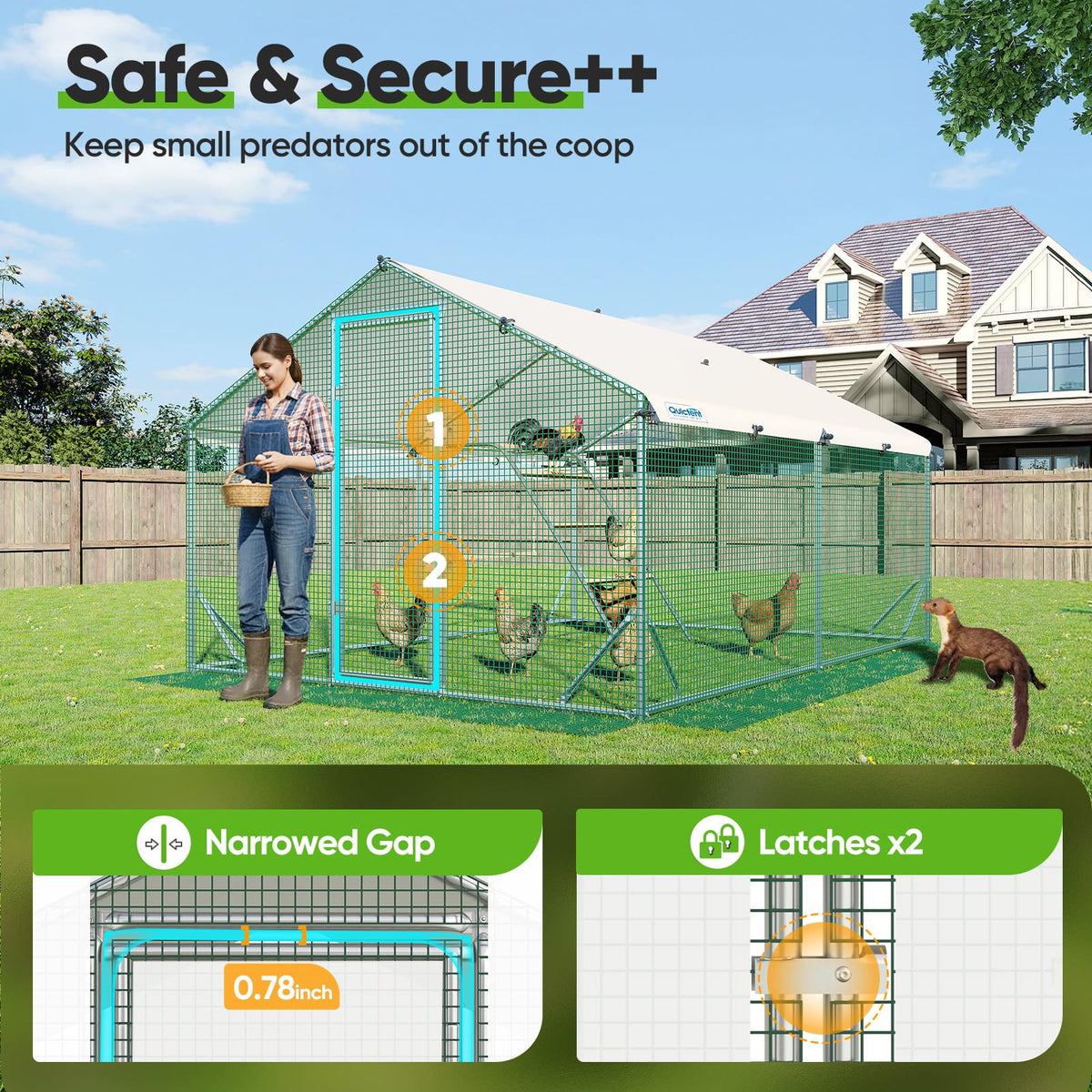 Quictent Large Metal Chicken Coop Run for 20+ Poultry with Metallic Perch, Side Hardware Cloth & Cover, Advanced Series Outdoor Walk-in Cage Hen Duck Rabbit Dog Pen Yard Farm House, 12x9x6.6FT