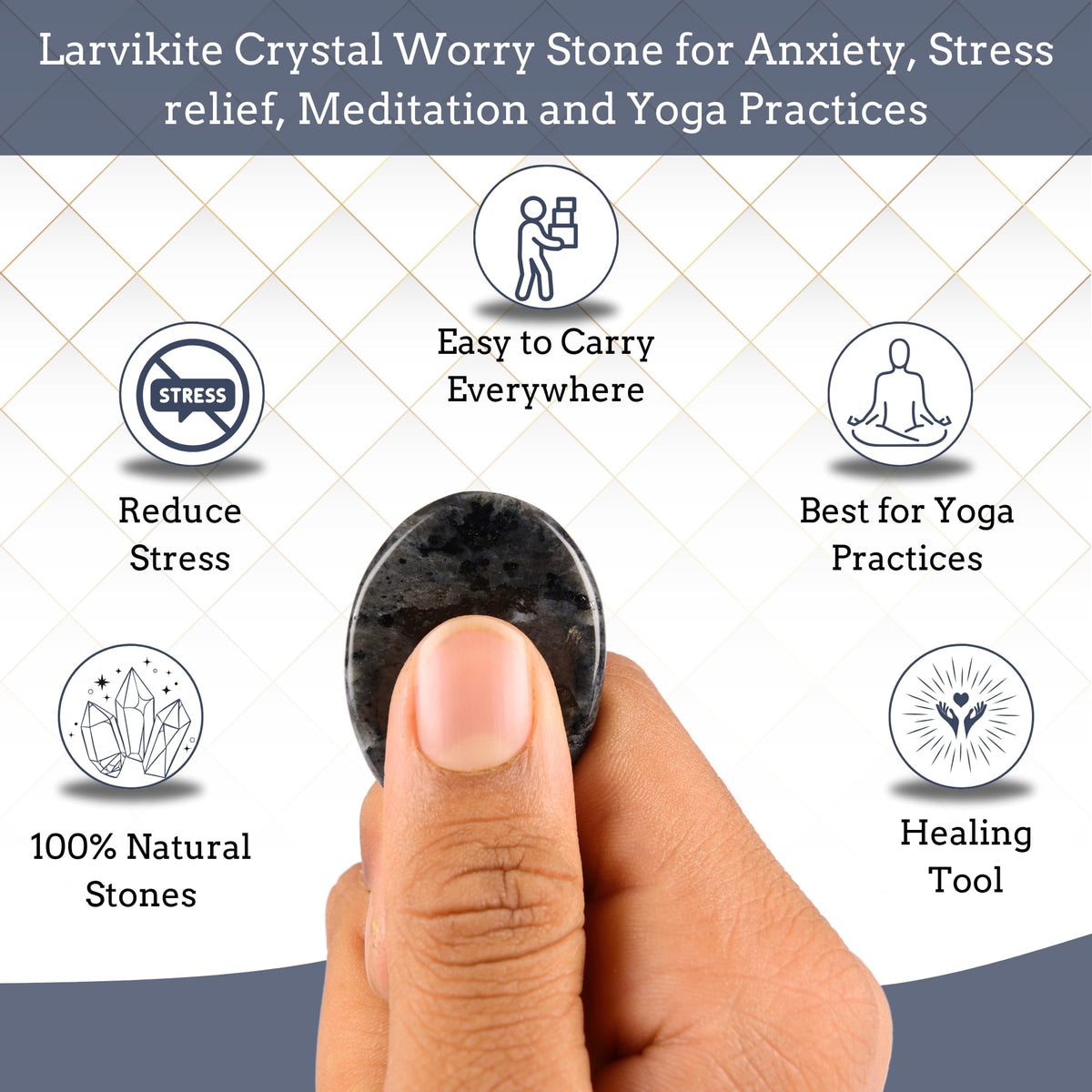 Anaya Agate Larvikite Worry Stones Certified Crystal Thumb Worry Stone for Anguish, Relaxing and Soothing Balance Stones for Meditation, Stress Relief Crystals and Healing Stones for Men, Women