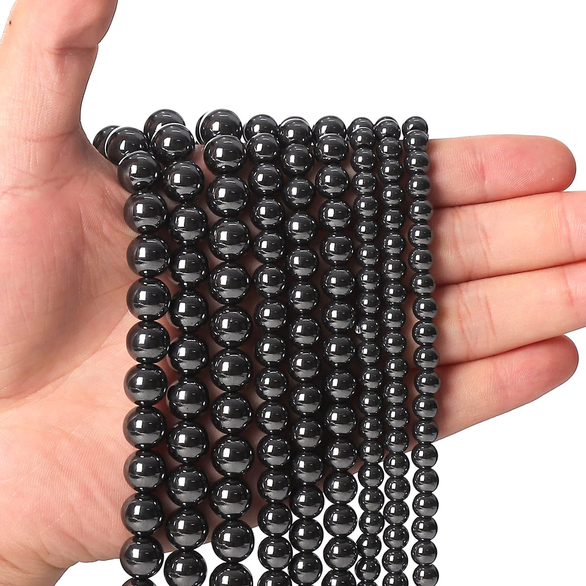 45pcs 8mm Natural Black Hematite Gemstone Beads Energy Healing Crystal Round Loose Stone Beads for Jewelry Making, DIY Bracelets Necklaces