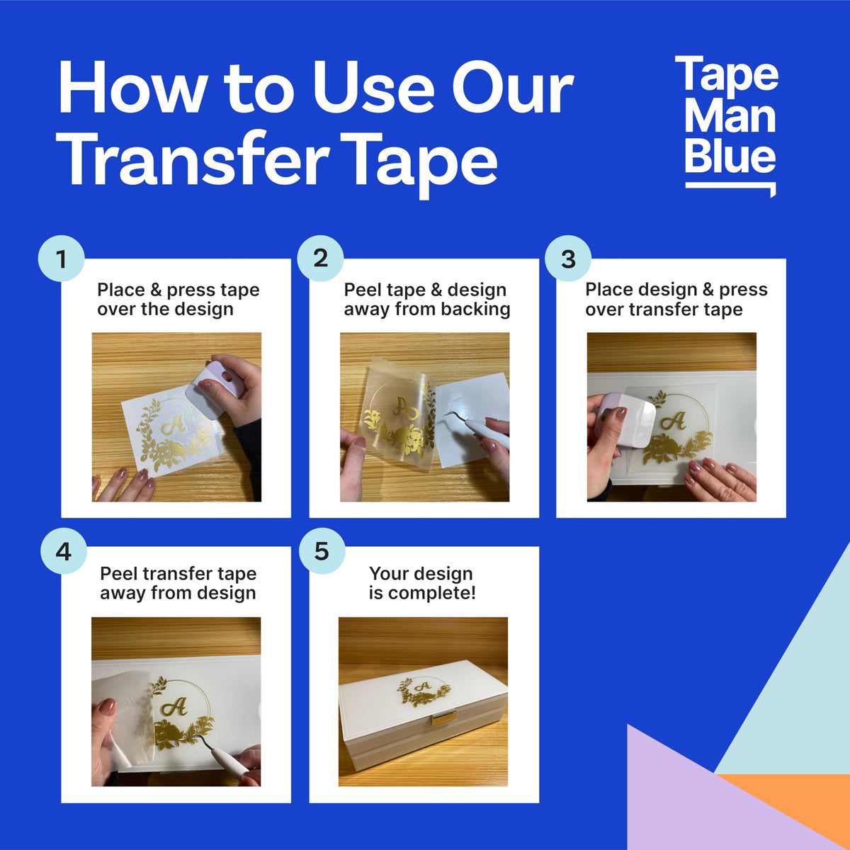 TapeManBlue Clear Transfer Tape for Vinyl, 12" x 50' Roll, Made in America, Premium Vinyl Transfer Tape for Crafts, Decals, and Letters