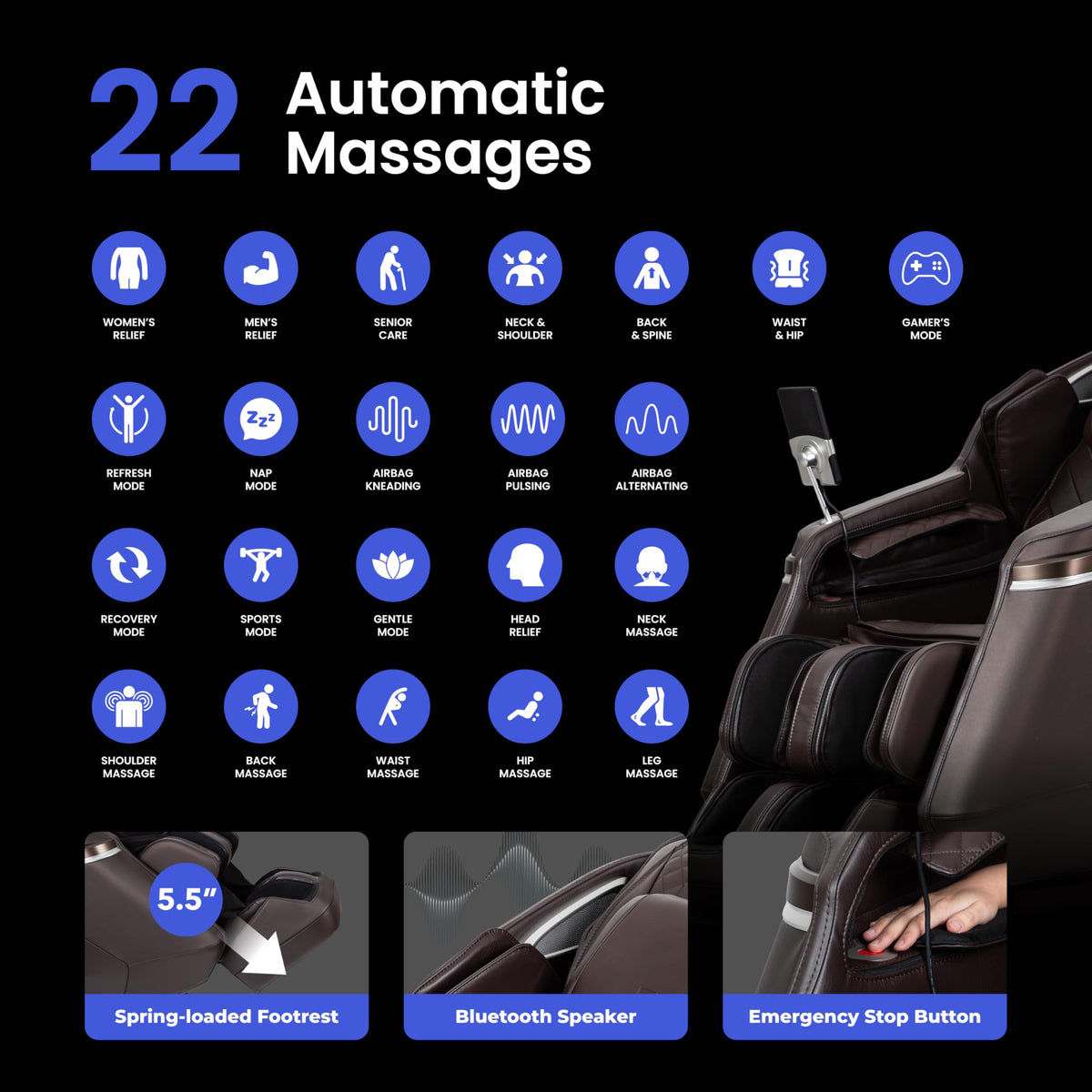Osaki 2026 4D Ion l Full Body Massage Chair l 4D Massage Mechanism l Voice Control l 24 Auto Massages l SL-Track l Zero Gravity l Space Saving l Touchscreen Controller l Bluetooth Speaker (Brown)