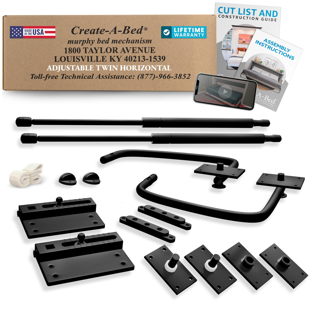 Create-A-Bed Adjustable Twin Size Deluxe Murphy Bed Kit, Horizontal