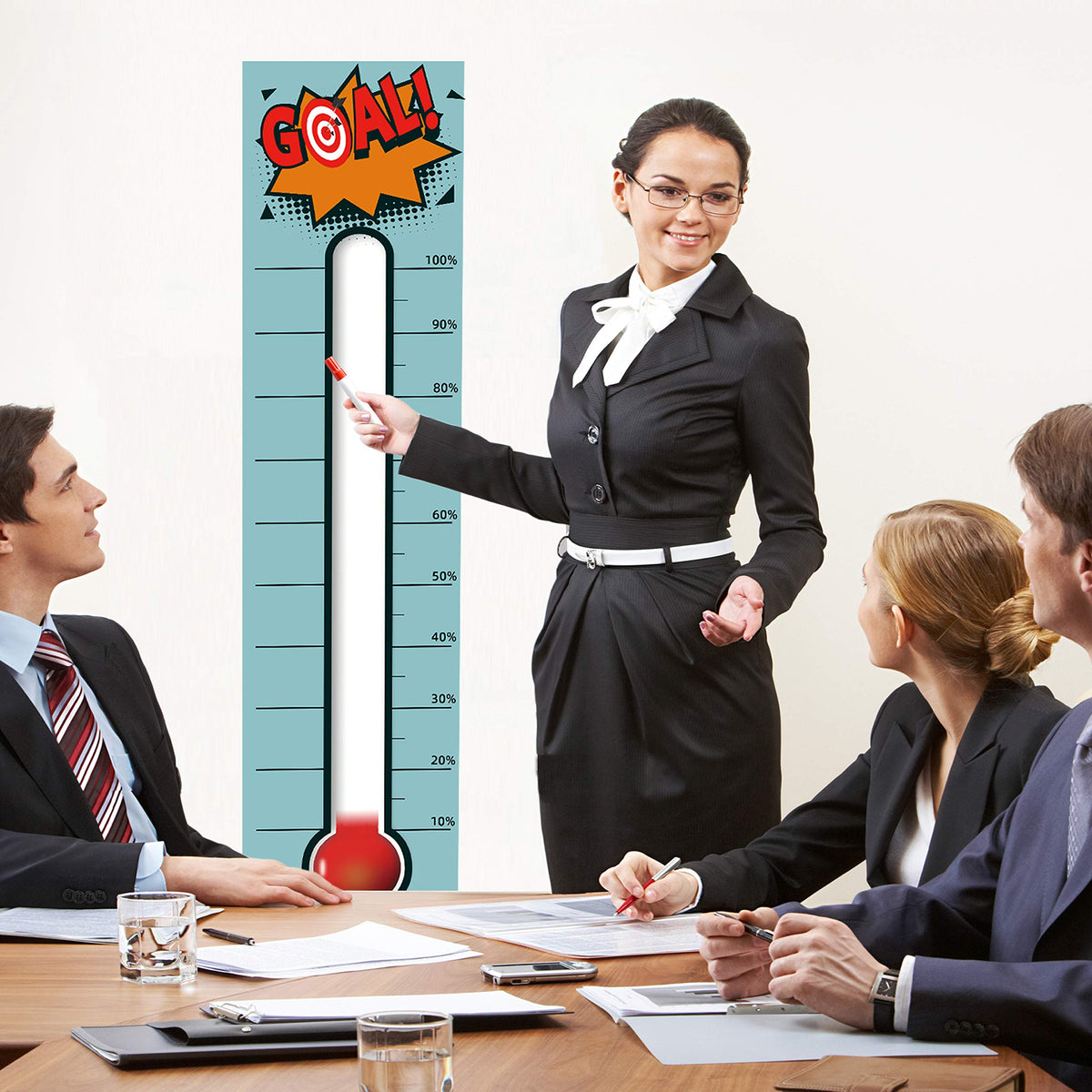Goal Thermometer Chart Goal Tracker - 48"x12" Adhesive Dry Erase Fundraising Thermometer Sticker
