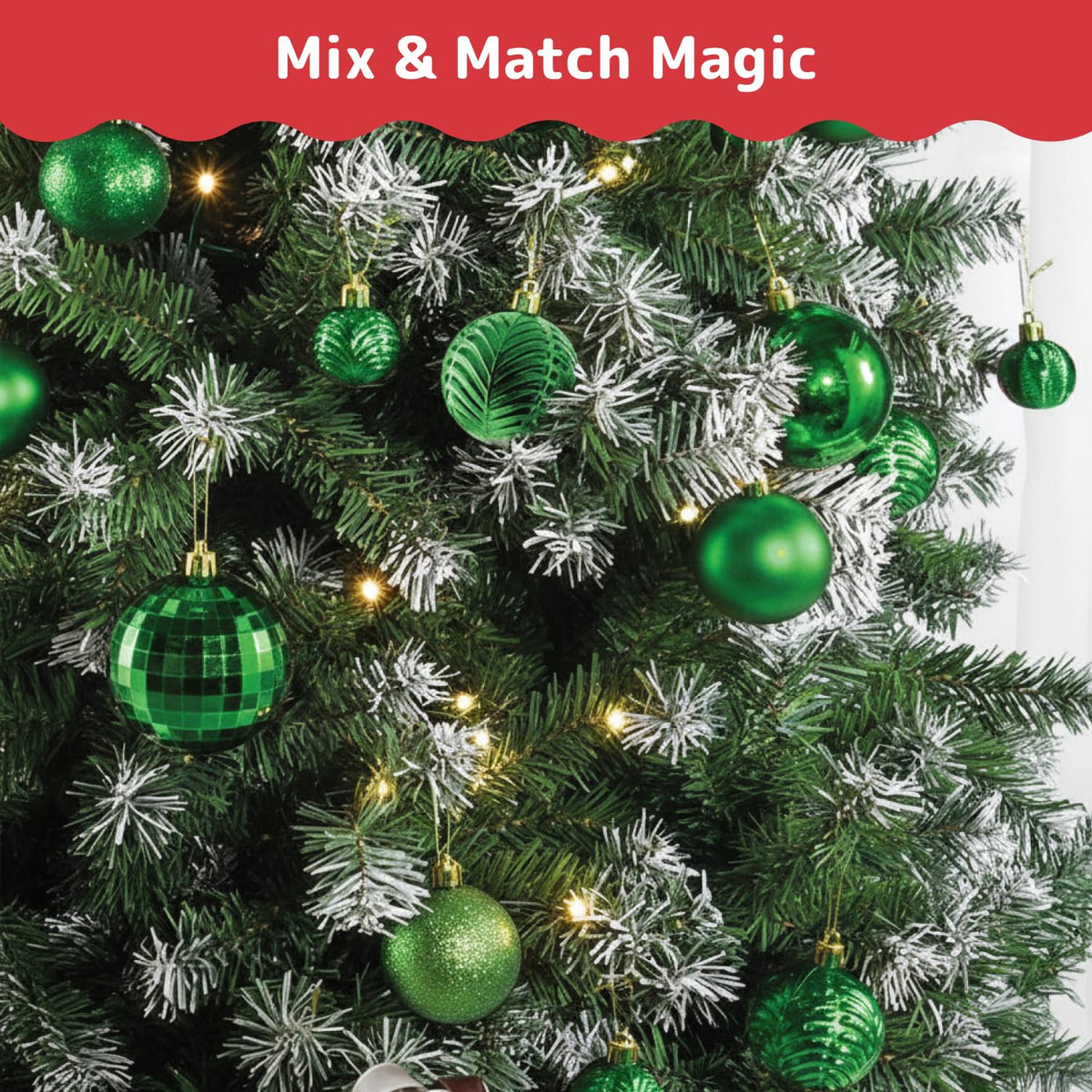 Prextex 36-Pieces Green Christmas Ornaments Set - Shatterproof, Festive Christmas Tree Balls Decorations in 3 Sizes and 6 Styles with Hanging Loops for Tree, Wreath, and Dazzling Holiday Party Decor