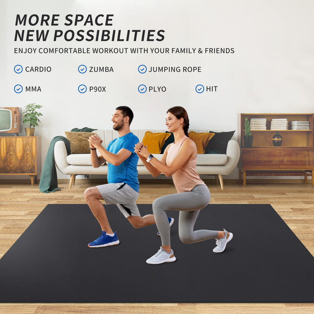 MRO Extra Large Exercise Mat 12'x7'/9'x7'/7'x7'/7'x5'(7mm), High-Density Workout Mats for Home Gym Flooring, Non-Slip, Extra Thick Durable Cardio Mat, Ideal for Plyo, MMA, Jump Rope - Shoe Friendly