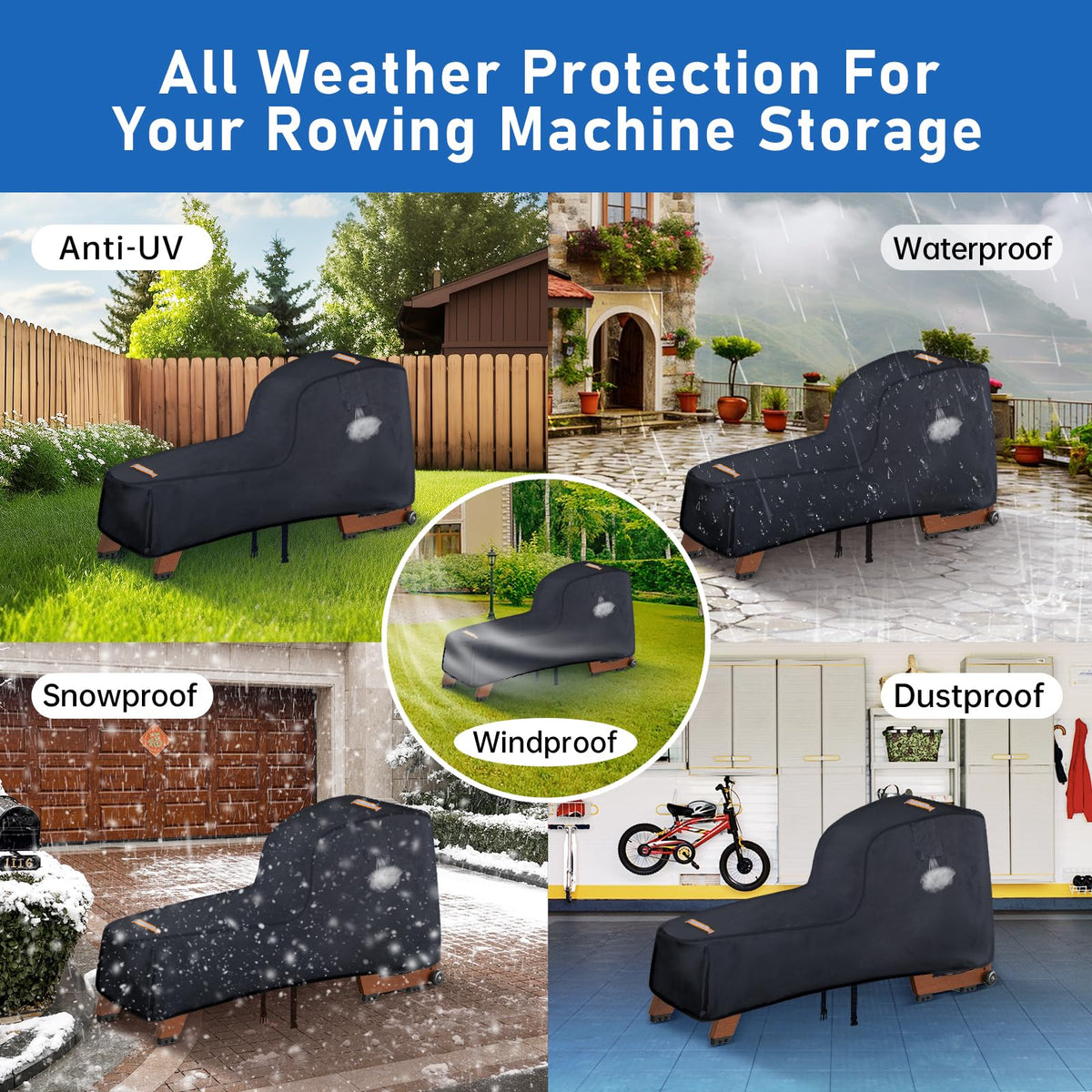 Rowing Machine Cover,420D Heavy Duty Rower Outdoor Covers,Outdoor Protective Cover for Concept 2 Fitness Equipment,with Waterproof Strip,Windproof Buckle,2 Handles,Accessories Fit for Concept 2 Rower