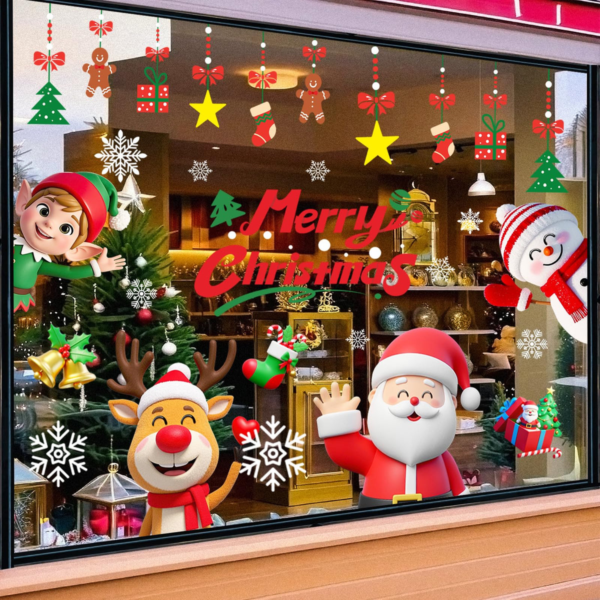 T&W SAME FILM 117 PCS Christmas Window Clings Stickers for Glass, Window, Car Decor, Xmas Decals Decorations Holiday Snowflake Santa Claus Reindeer Decals for Party, Reusable