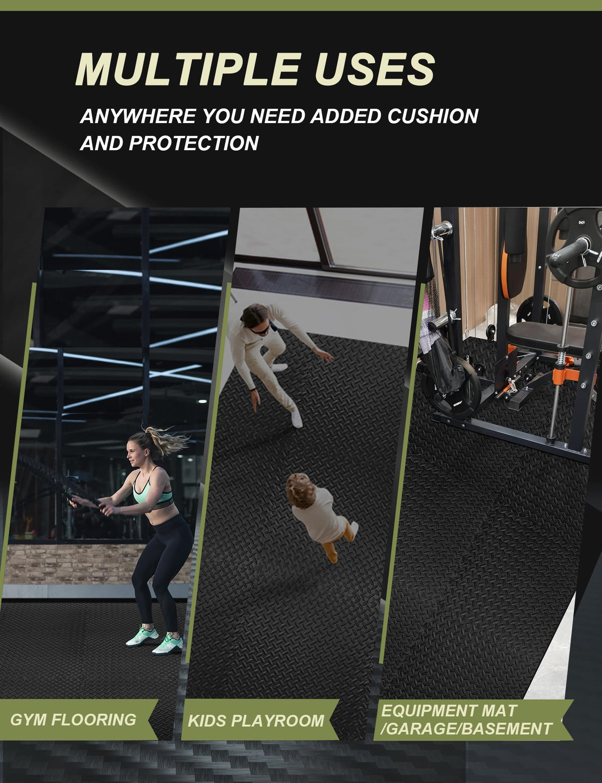 innhom Gym Flooring Gym Mats Exercise Mat for Floor Workout Mat Foam Floor Tiles for Home Gym Equipment Garage, 12 Black