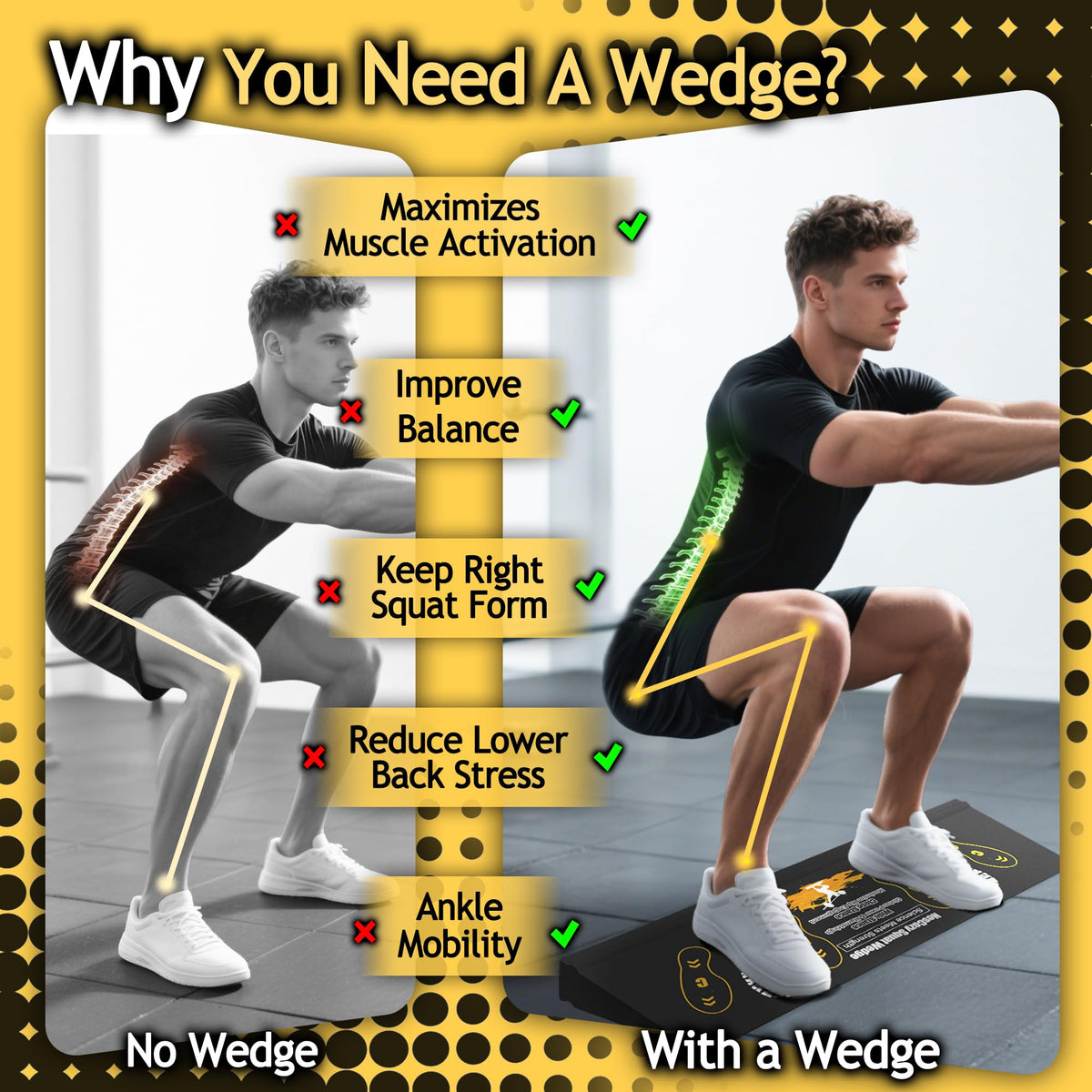 Squat Wedge Height-Adjustable Slant Board: 2Pcs Wide Wedges for Weightlifting Leg Glute Workout Improve Strength and Mobility for Gym Home