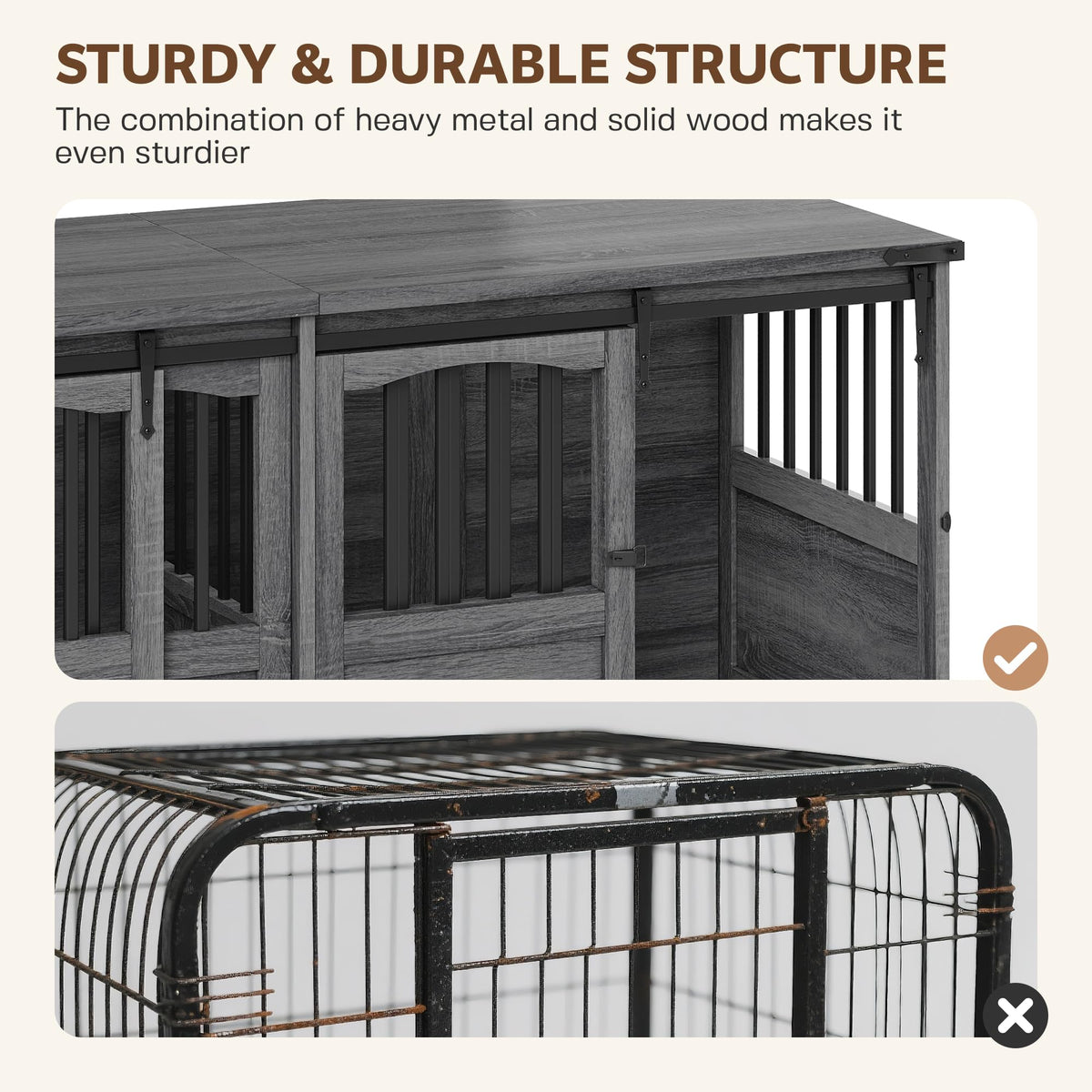 Homiflex 72" Double Dog Crate Furniture for 2 Medium Large Dogs Wooden Heavy Duty Dog Kennel Furniture with 2 Sliding Doors and Divider Decorative Dog Cage TV Stand End Table for Indoor, Grey