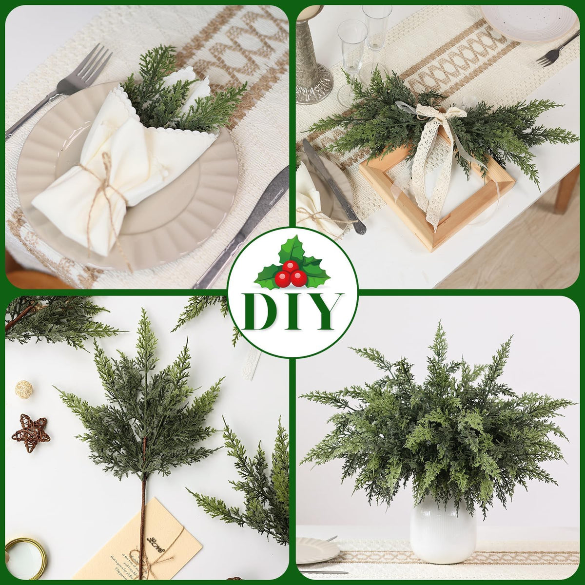 GLIDLION 18" Soft Textured Cedar Branches -12 Pcs, Artificial Christmas Cedar Branch Realistic Fake Pine Picks Faux Greenery Plants Stem for Vase DIY Crafts Garland Wreath Indoor Outdoor Home Decor