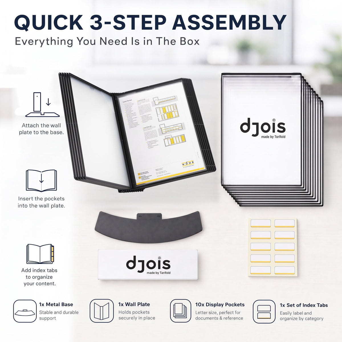 Tarifold Desktop Document Display Stand & Reference Organizer, 10 Double-Sided Polypropylene Pockets, 20 Sheet Capacity, Easy-Load Design, Letter Size, Made in Denmark, Black