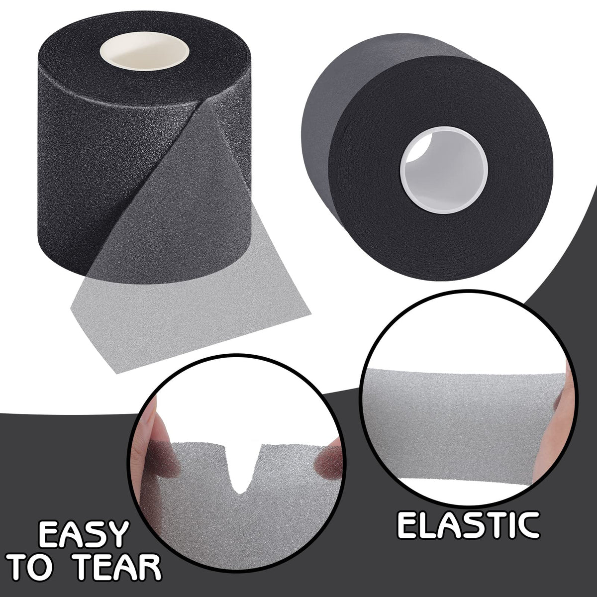 Nuanchu 24 Pieces Wrap Athletic Tape 2.75 Inches x 30 Yards Athletic Foam Underwrap Tape for Hair Soccer Sport Pre Wrap Ankles Wrists Hands and Knees(Black, Beige)