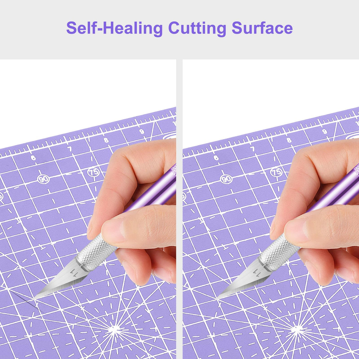 Headley Tools 12"x12" Rotating Cutting Mat, Self Healing Mat with 360-Degree Rotation & Anti-Slip Base, Sewing Board Cutting Mat Perfect for Fabric Quilting Leather Hobby Project, Purple