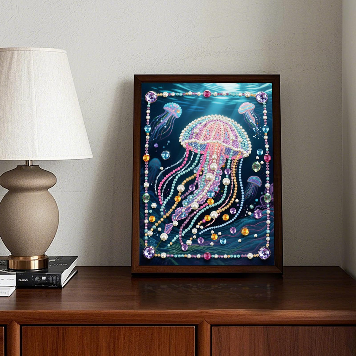 Stalente Pearl Diamond Painting Kits for Adults Glowing Jellyfish, 5D Special Shape Diamond Art Kits for Beginners, Crystal Rhinestones Diamond Painting for Home Wall Decoration Gift 12×16inch