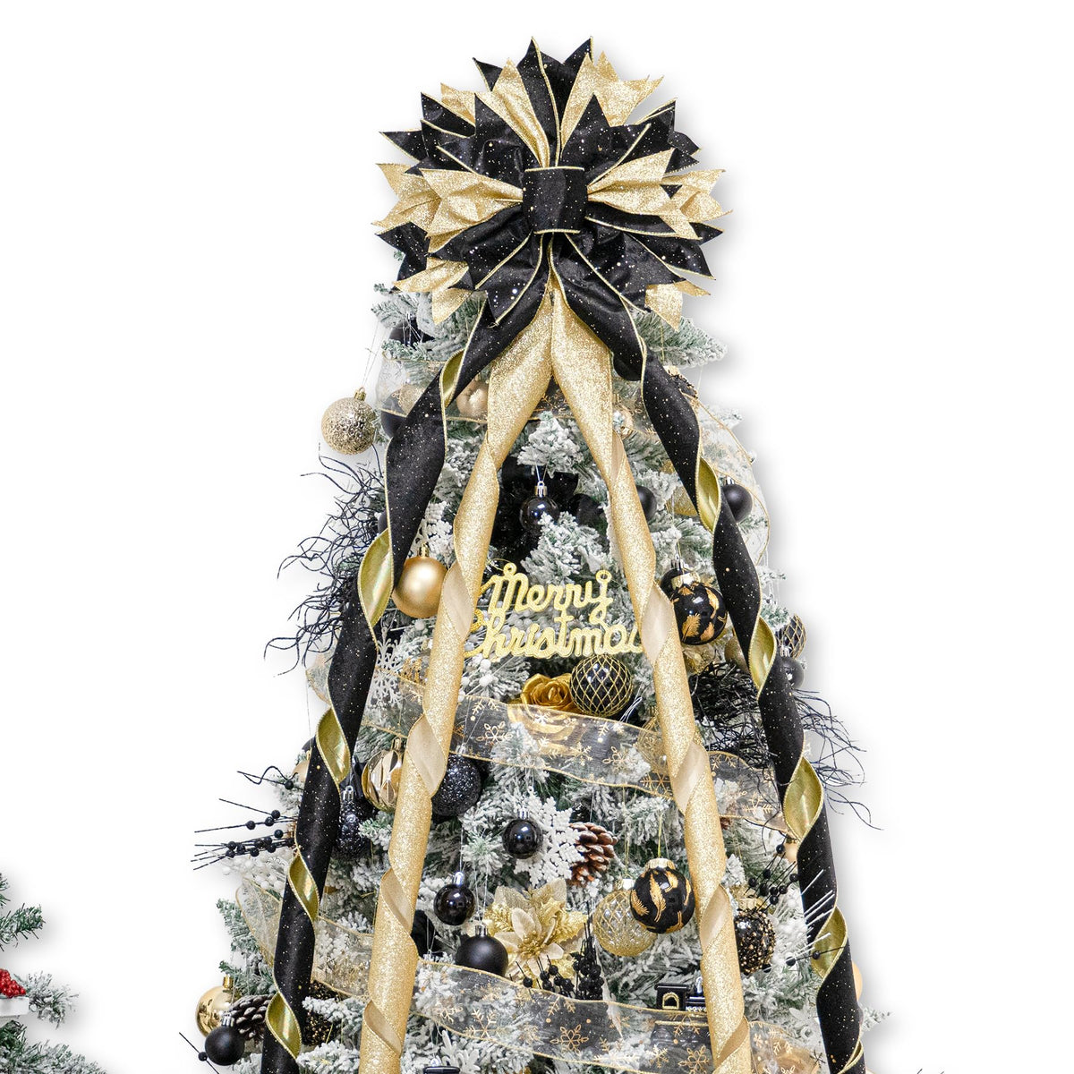 Hismir Christmas Tree Topper Bow, 53x13 Inches Large Christmas Bow with Glitter Streamer, Decorative Ribbon Bows for Xmas Tree Wreath Door Festival Home Decor(Black & Gold)