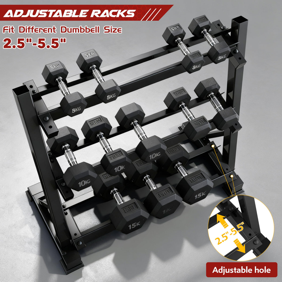 Zlinke 3-Tier Dumbbell Rack Multilevel Weight Storage Organizer for Home Gym, Weight Rack for Dumbbells, Kettlebells, 1100LBS (Rack Only)