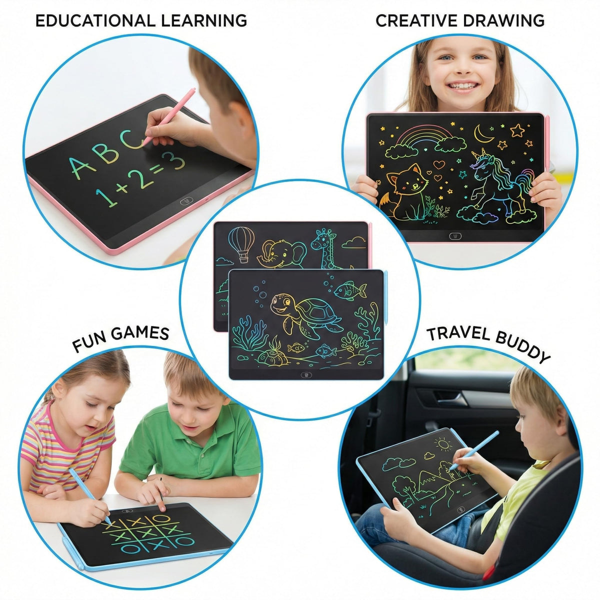 16 Inch LCD Writing Tablet for Kids 2 Pack, Large Drawing Board Doodle Pad, Colorful Screen Erasable Sketch Tablet, Travel Toys and Reusable Learning Gift for Boys Girls（Blue & Pink