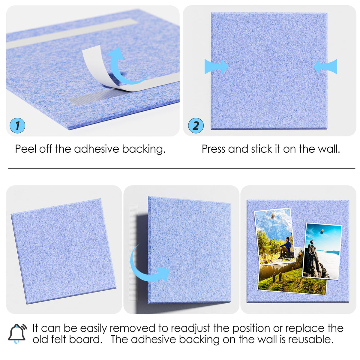 MaxGear Large Cork Board for Wall 36" x 24", Light Blue Bulletin Board, 6 Pack Felt Wall Tiles with Pushpins, Cork Boards for Office Pin Board Tack Board Cork Boards