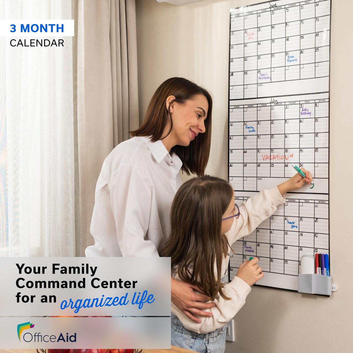 3 Month Dry Erase Calendar for Wall 40x17, Large Three Monthly Reusable Planner, Big Dry Office Erase, Rolled Whiteboard White Board, Classroom Calendar Undated Giant for Wall Erasable Family