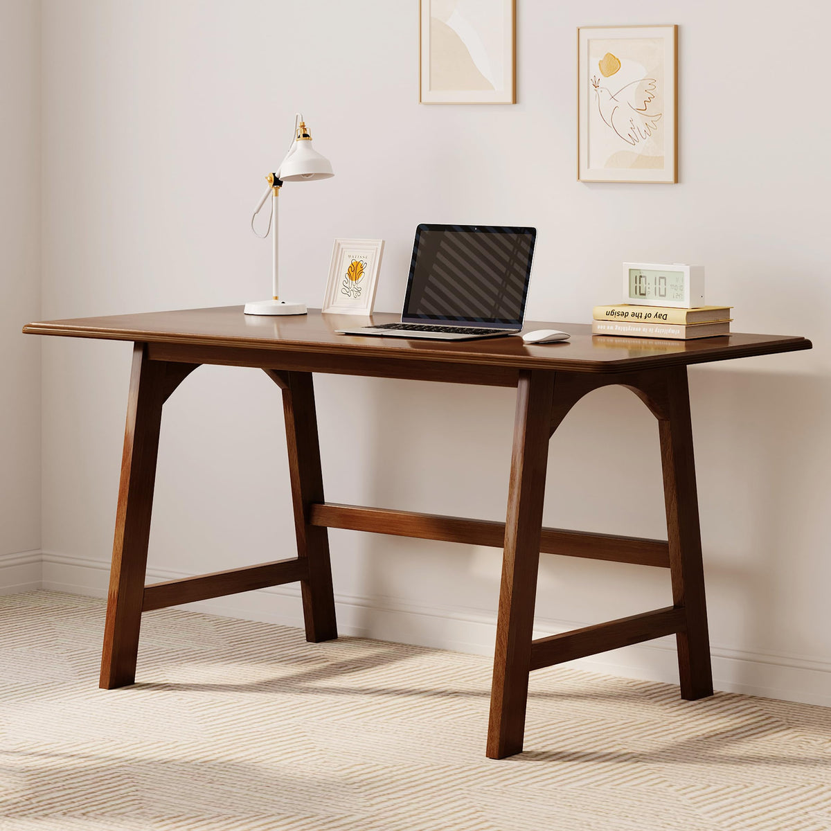 IOTXY Solid Wood Writing Table - 48" W x 24" D Minimalist Computer Desk for Home Office, Work, Study, Creativity, and PC Workstation, Walnut