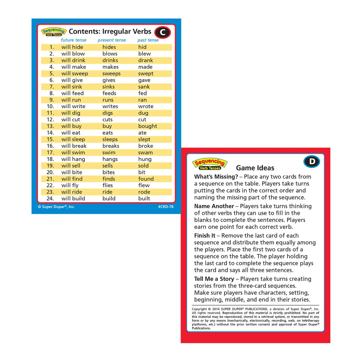 Super Duper Publications | Sequencing Regular and Irregular Verb Tenses Fun Deck | Early Reader and Grammar Flash Cards | Educational Learning Materials for Children