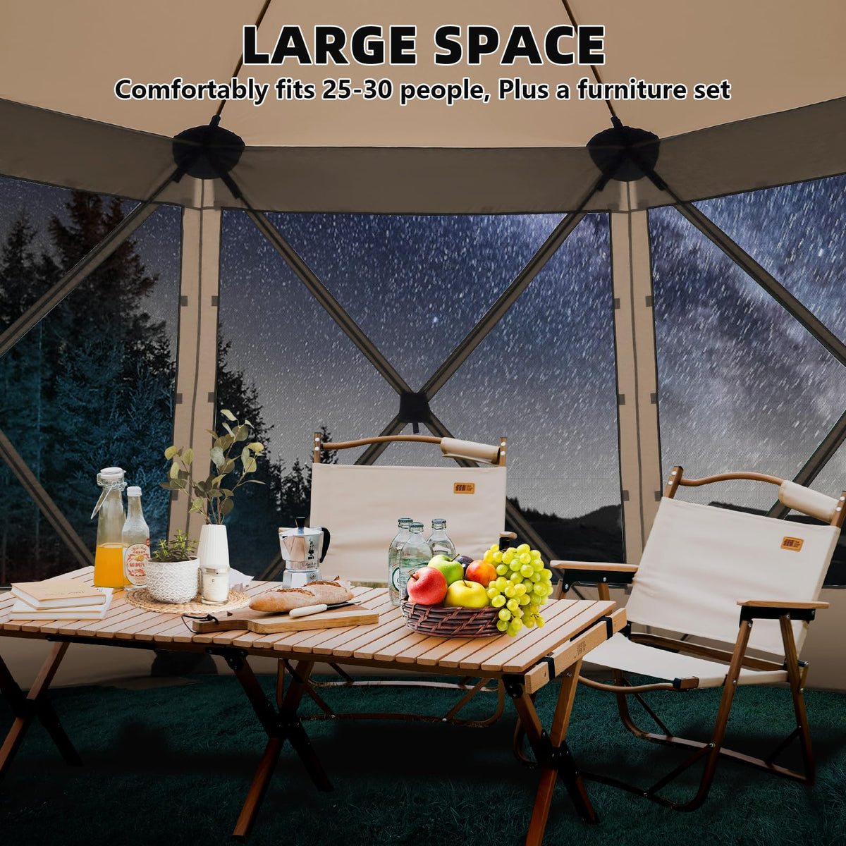 COBIZI 15x15FT Pop Up Gazebo Screen Tent Screen House for Camping, Screen Room with Mosquito Netting, Hub Tent Instant Screened Canopy with Carrying Bag and Ground Stakes, Khaki(Upgraded)