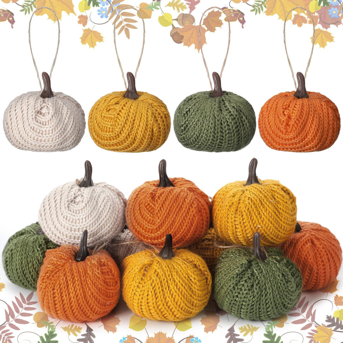 12 Pcs Mini Knit Pumpkins Fall Pumpkin Ornaments Thanksgiving Small Fall Crochet Ornaments Decorative for Autumn Rustic Farmhouse Harvest Decoration (Mini Autumn Set)