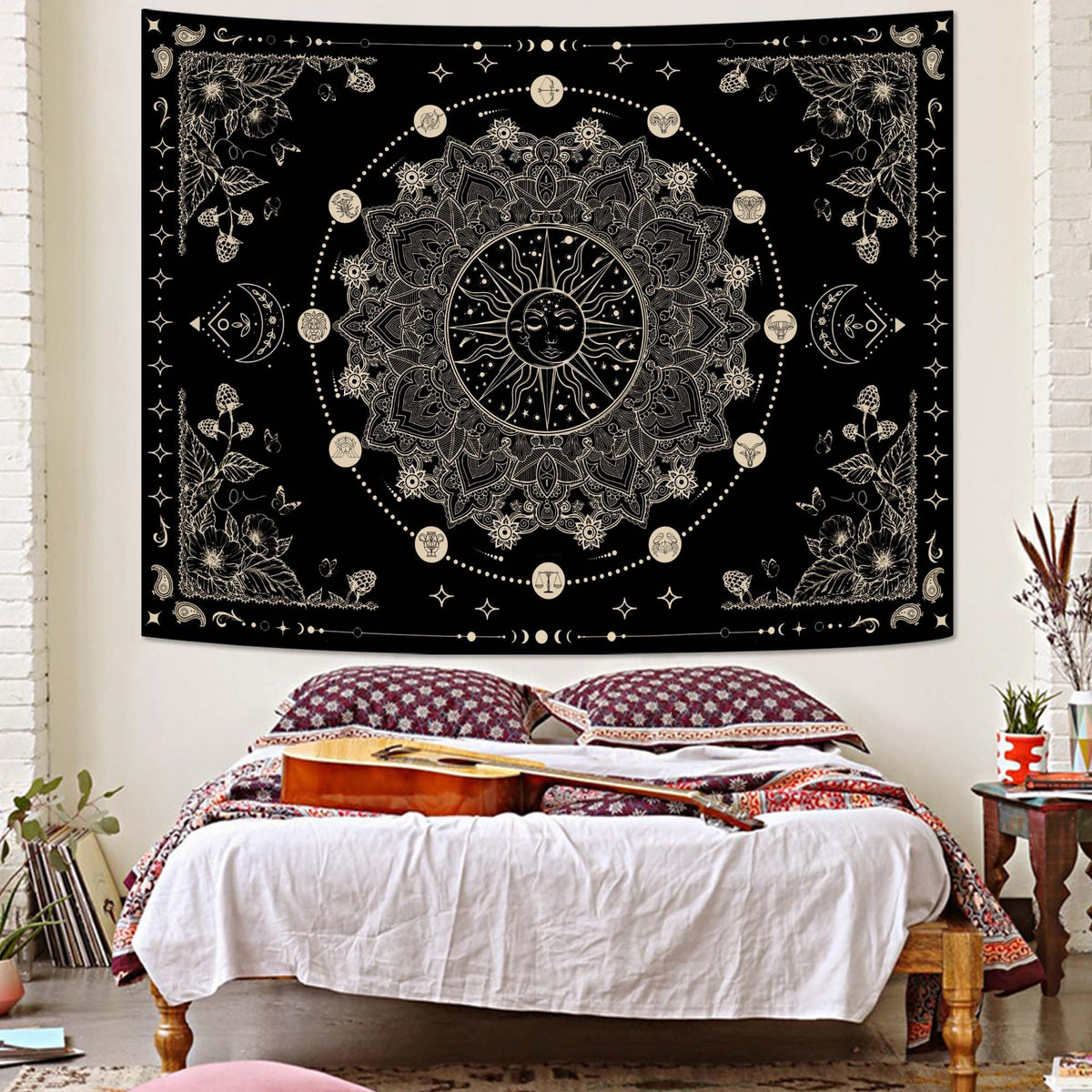 Lunerfex Sun and Moon Mandala Tapestry Boho Tapestry for Bedroom Black and White Tapestries Wall Hanging Living Room Wall Art and Home Decor 70x90