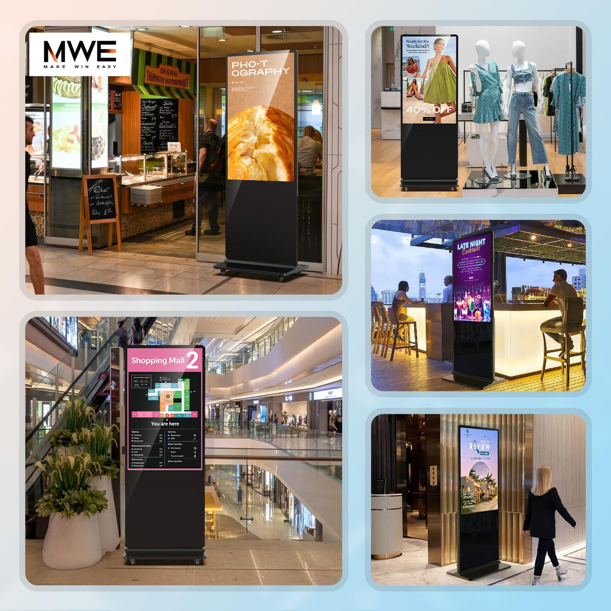 QIXZOCV MWE 49 Inch Indoor Floor Standing Digital Signage Advertising Display Kiosk LCD Screen Commercial Totem Android System Vertical Poster with Auto Media Player