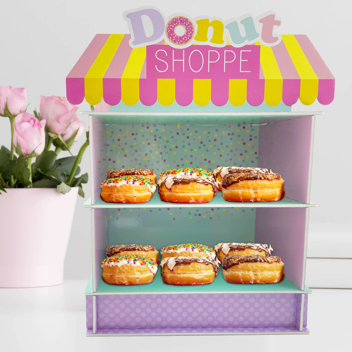 2 Tier Donut Stand for Donut Birthday Party Supplies & Decorations, Cupcake Stand Dessert Table Centerpiece Decor by 4E's Novelty