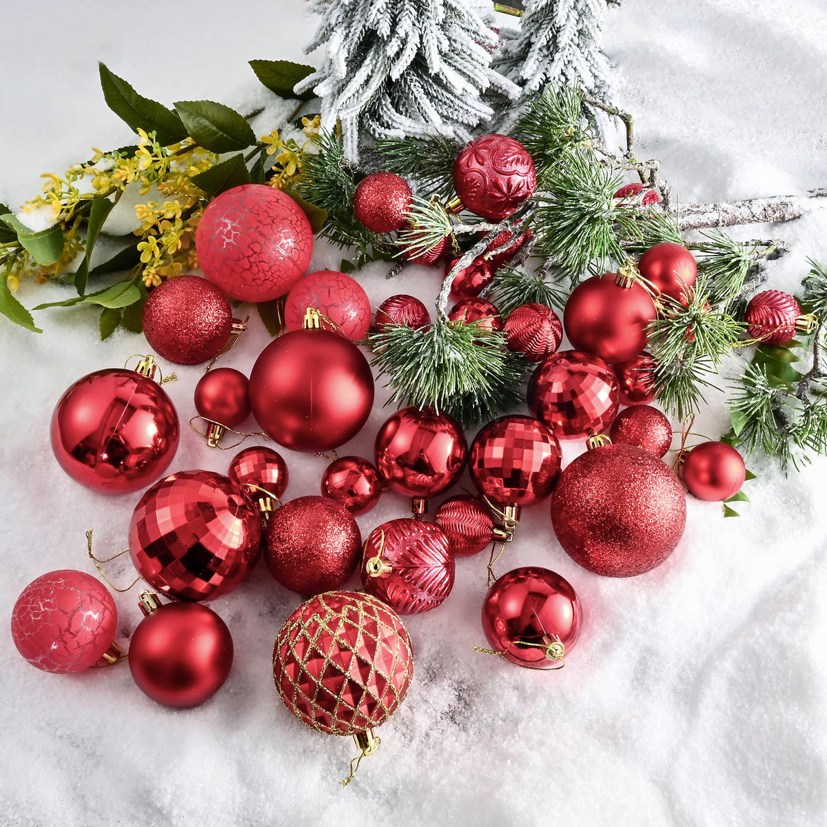 LANGXUN 36pcs Red Christmas Tree Decorations Balls, Bolas De Navidad, 2025 Christmas Decor, Indoor Outdoor Shatterproof Christmas Ornaments, Xmars Party Wedding Suppiles