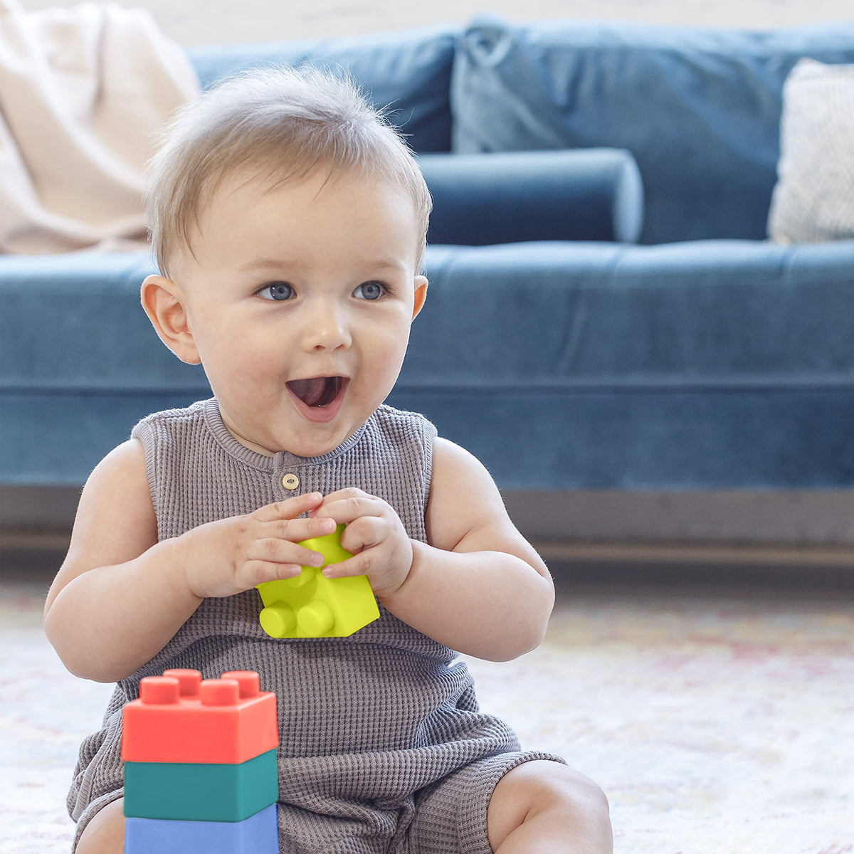 Infantino Super Soft Building Blocks, Easy-to-Hold for Babies & Toddlers, BPA-Free, Multi-Colored, 12-Piece Set