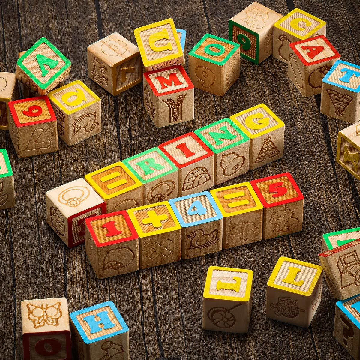 SainSmart Jr. Wooden ABC Blocks 40PCS Stacking Blocks Baby Alphabet Letters, Counting, Building Block Set for Toddlers 1.2 Inch