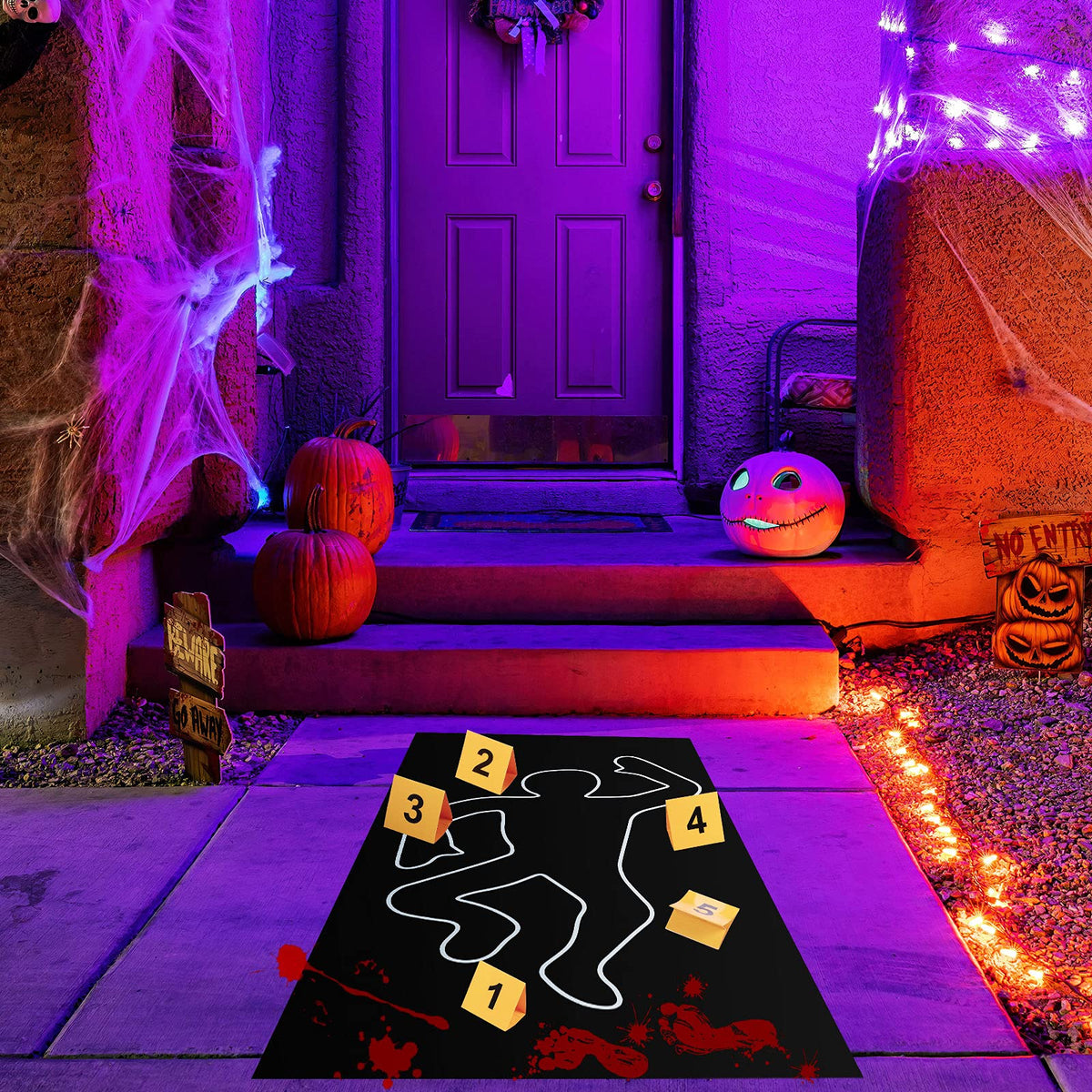 8 Pieces Crime Scene Decorations Including Body Silhouette Caution Barricade Tape Evidence Markers and Bloody Footprint Sticker Evidence Party Decorations for Halloween Home Wall