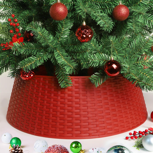 Blissun Christmas Tree Ring, 28.5" Plastic Christmas Tree Collar, Christmas Tree Skirt for Artificial Christmas Trees Decoration (Extra Large, Red)
