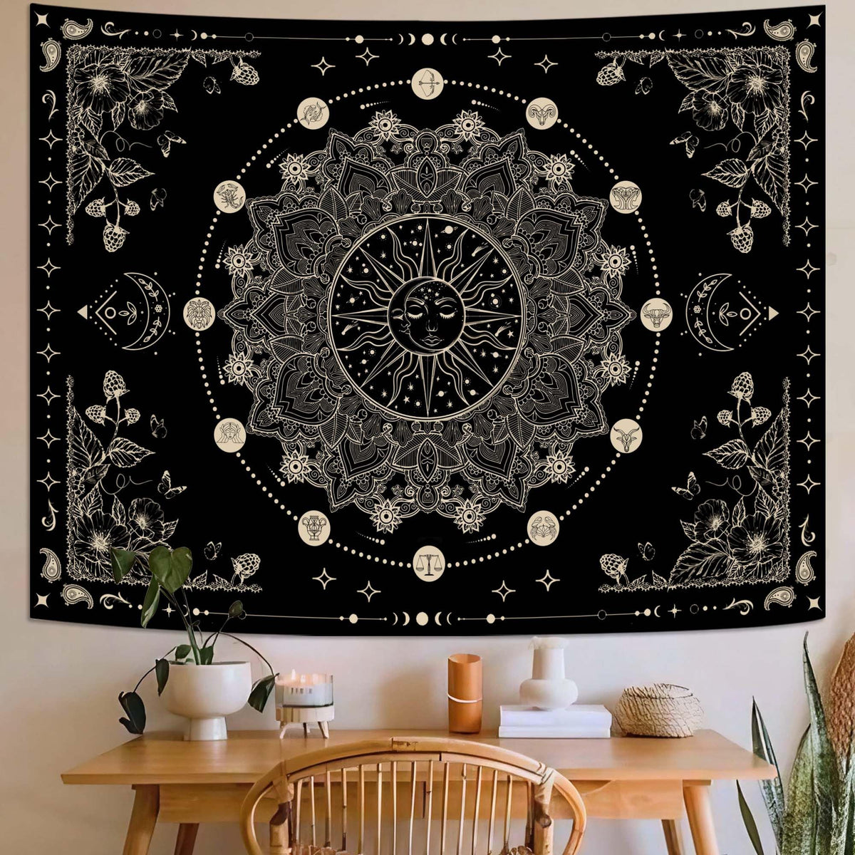 Lunerfex Sun and Moon Mandala Tapestry Boho Tapestry for Bedroom Black and White Tapestries Wall Hanging Living Room Wall Art and Home Decor 70x90
