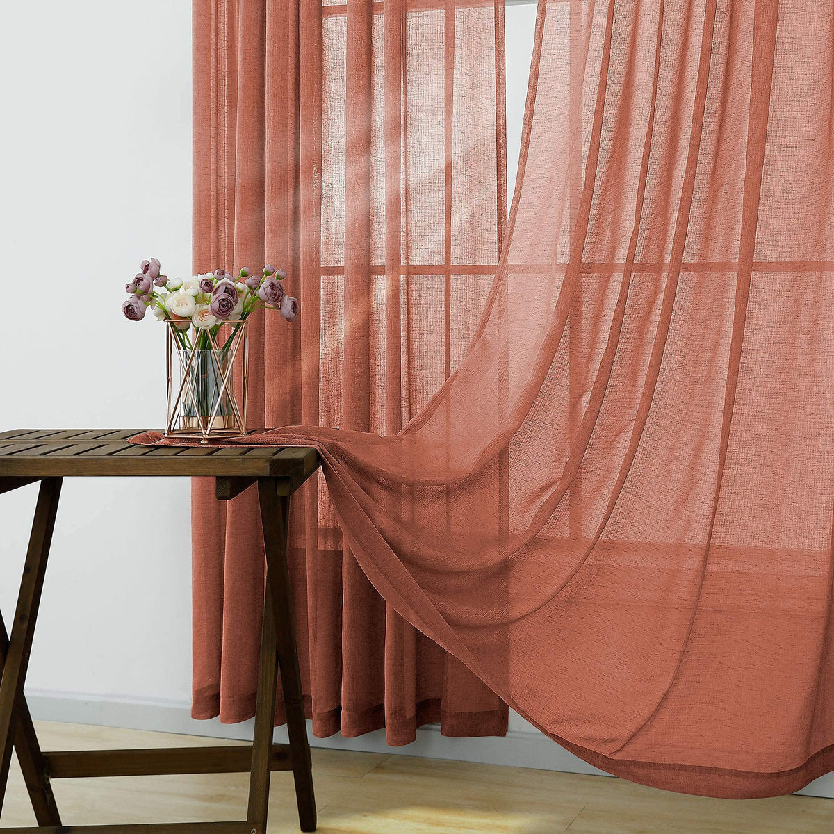 Terracotta Curtains Extra Long for Living Room 2 Panels Rod Pocket Home Fashion Airy Elegant Sheer Window Drapes for Patio Sliding Door French Dining Doorway Wedding Backdrop Home Decor 52 x 108 Inch
