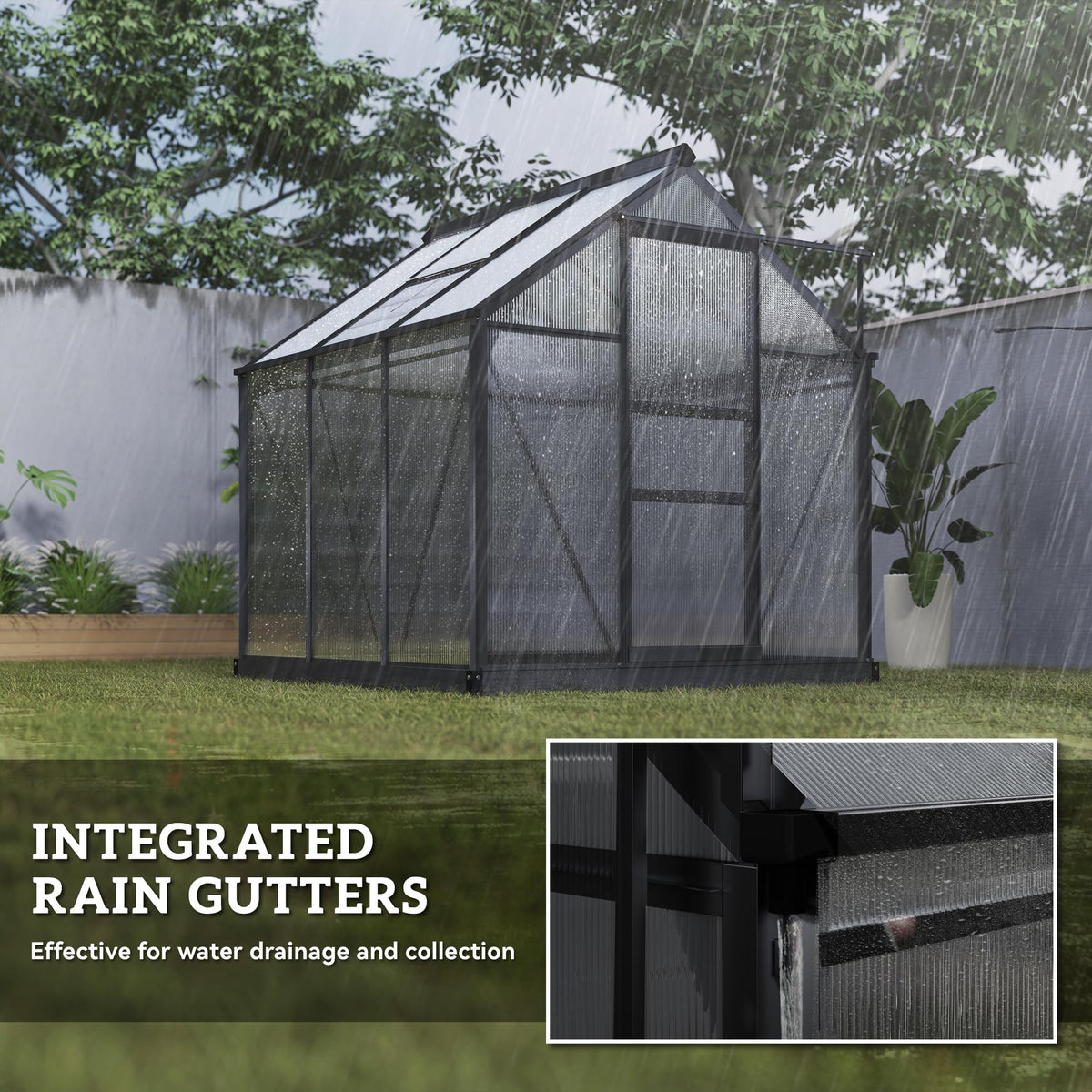 Outsunny 6' x 6' Greenhouse for Outdoors, Polycarbonate Greenhouse with Rain Gutter and Roof Vent, Aluminum Walk-in Green Houses for Outside for Patio Backyard Garden, Gray