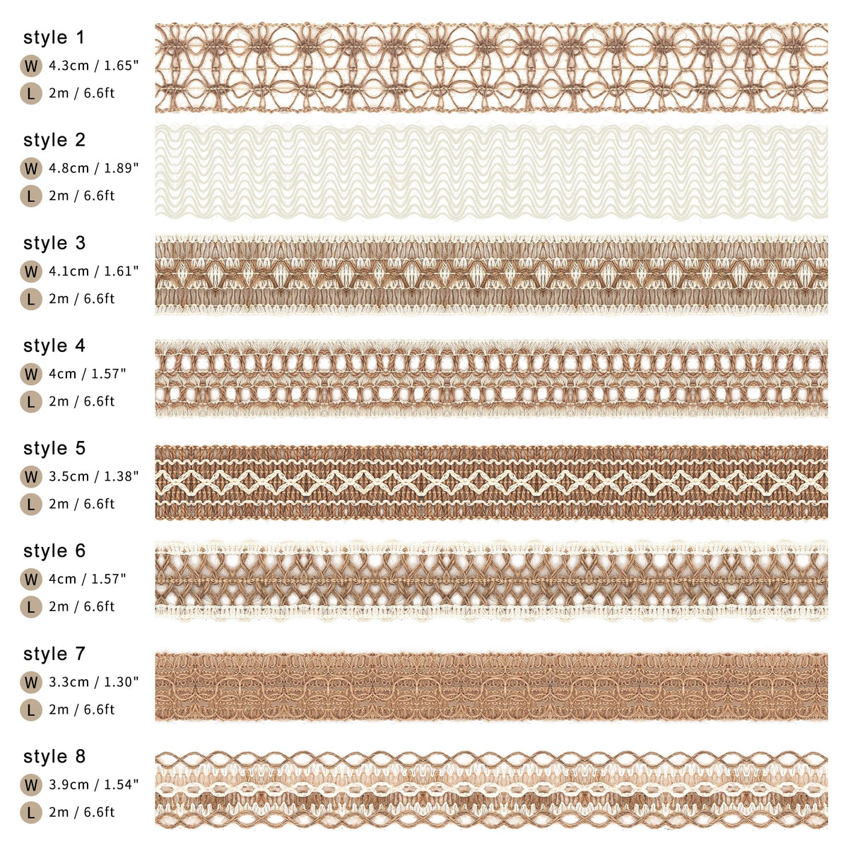 8 Packs Jute Ribbon Natural Burlap Ribbon Roll with Lace Craft Ribbons and Trims Decorative Twine for DIY Arts and Crafts Wrapping Wedding Christmas Party (Lacy)