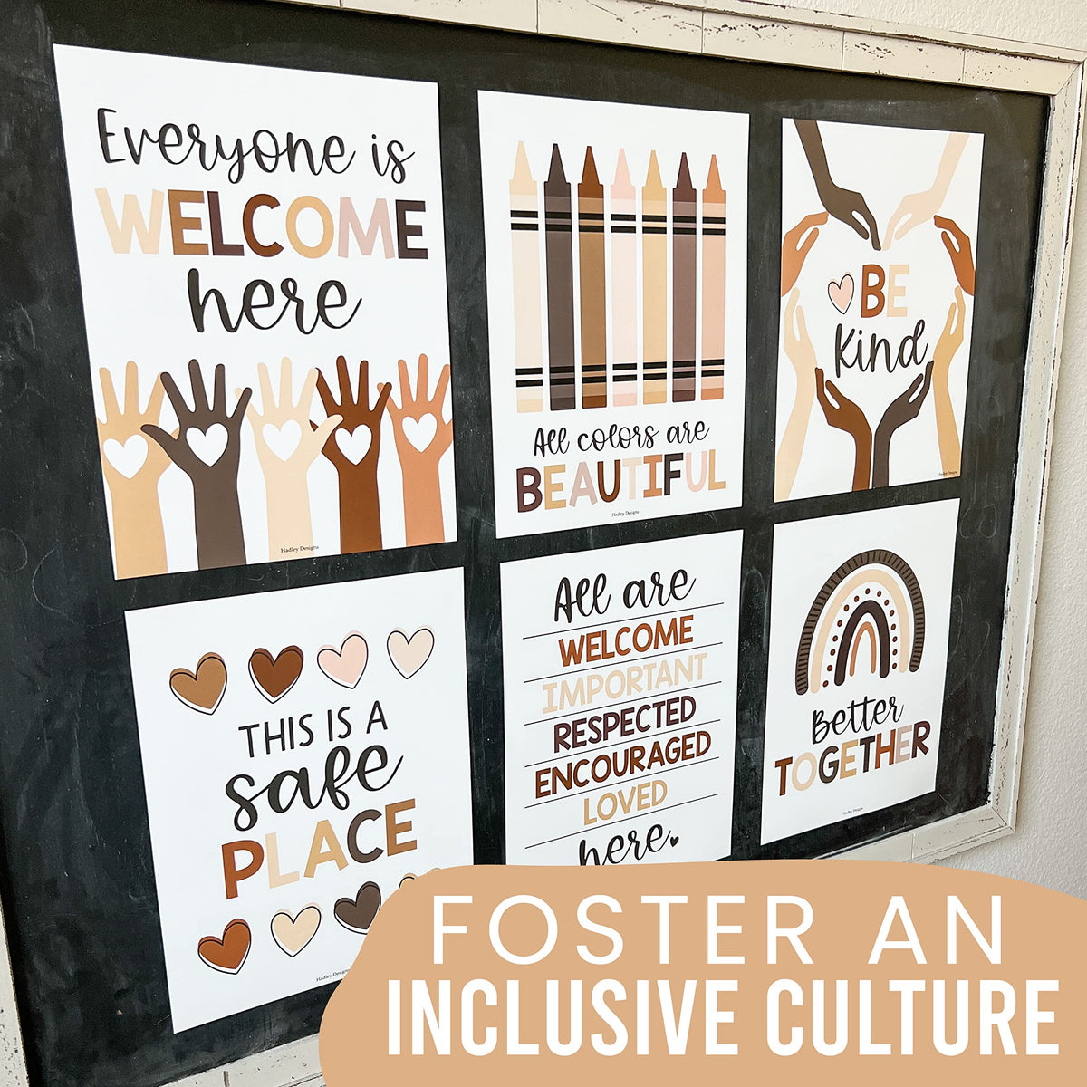 Hadley Designs Diversity Posters For Classroom Elementary –6 Inclusive Everyone Is Welcome Classroom Decor, Safe Space Sign Preschool Kindness Posters For Classrooms, Neutral Multicultural Poster