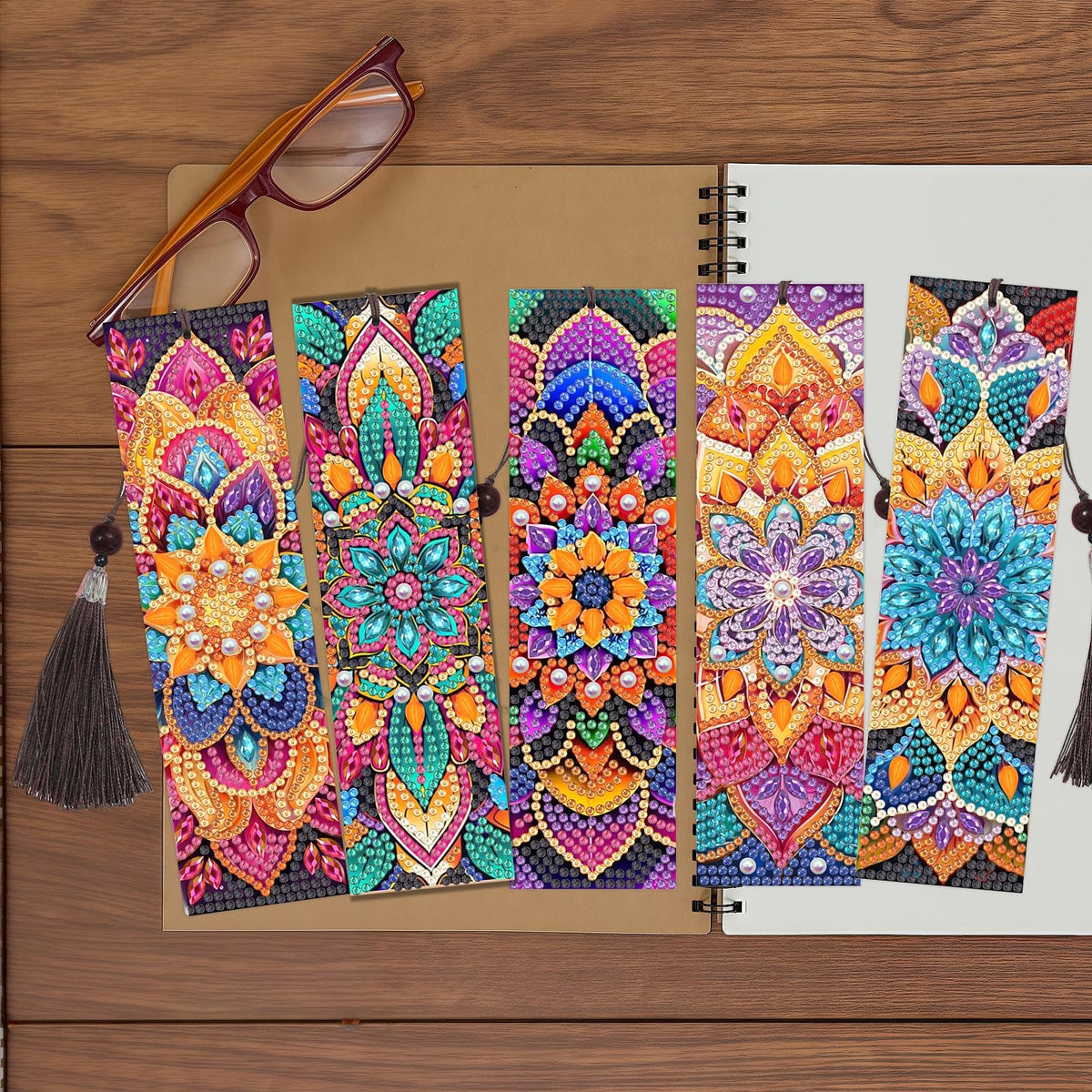 12 Pcs Diamond Painting Bookmarks,Mandala Diamond Art Bookmarks with Tassel, Diamond Art Painting Kits for Beginners Adults DIY Art Craft Gifts Book Decors