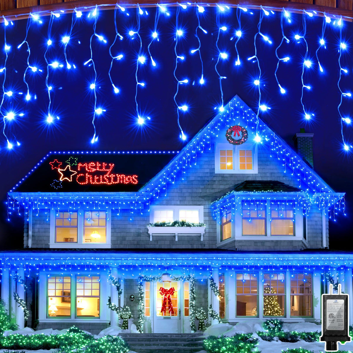 WUXYIYANG 82FT 810 LED Outdoor Christmas Lights - 180 Ice Drops, 12 Pro Modes with Timer Memory & Brightness, Waterproof Hanging Ice String Light for Holiday Wedding Garden Fence House Decor (Blue)
