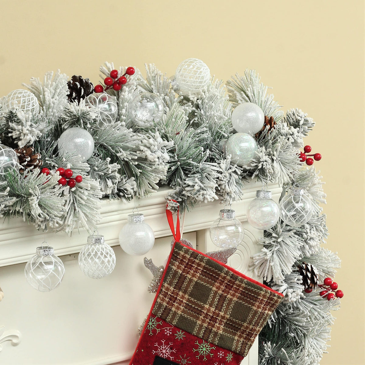Clear Christmas Ball Ornaments, 30ct 2.36 Inch White Christmas Ornaments Balls for Christmas Tree with Delicate Stuff Shatterproof Hanging Xmas Tree Baubles Decorations for Wedding Christmas