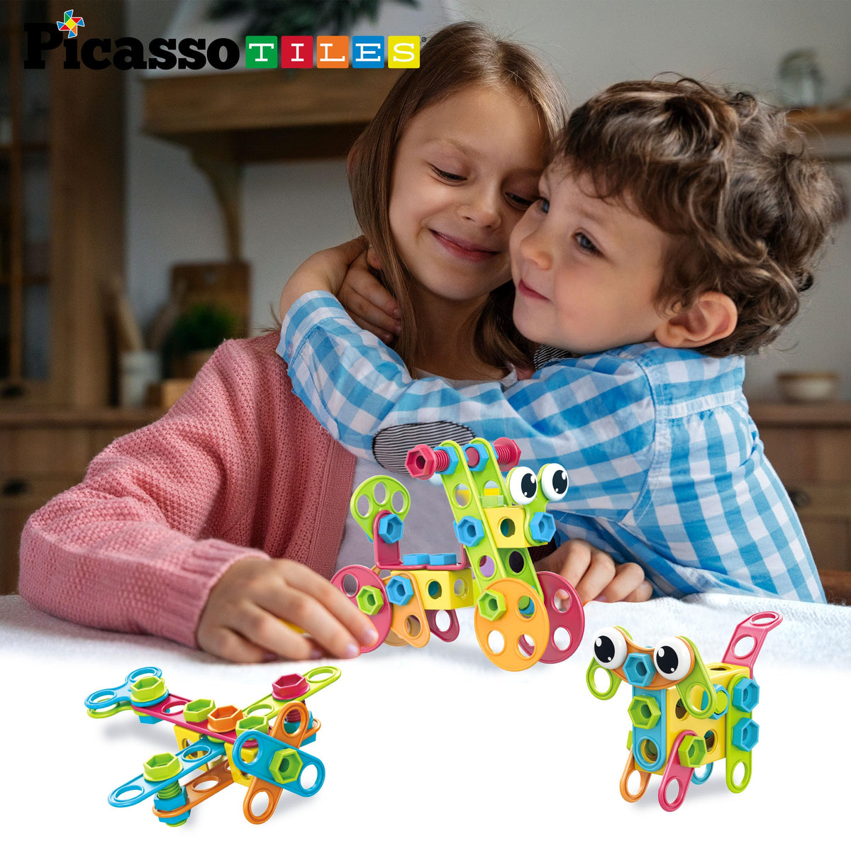PicassoTiles 115 Piece Building Blocks Set Kids STEM Toy Construction Engineering Sensory Toys Kit Block Children Early Education Playset with FREE IdeaBook, Clickable Ratchet Age 3+ Boys Girls PTN115