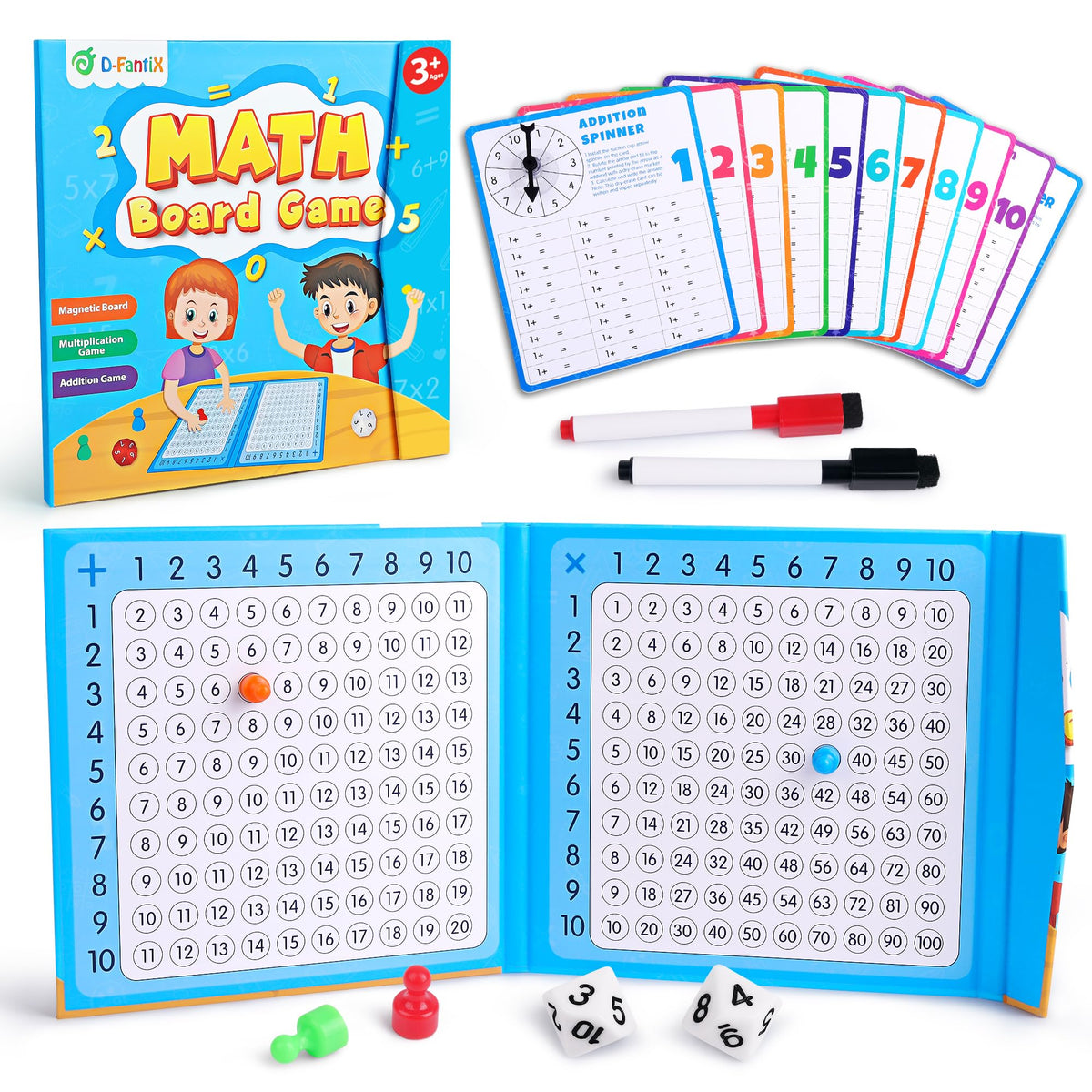 D-FantiX Magnetic Addition Multiplication Game Board, Math Games for Kids 8-12, Math Manipulatives for Elementary School, Montessori Learning Toys for Homeschool Classroom