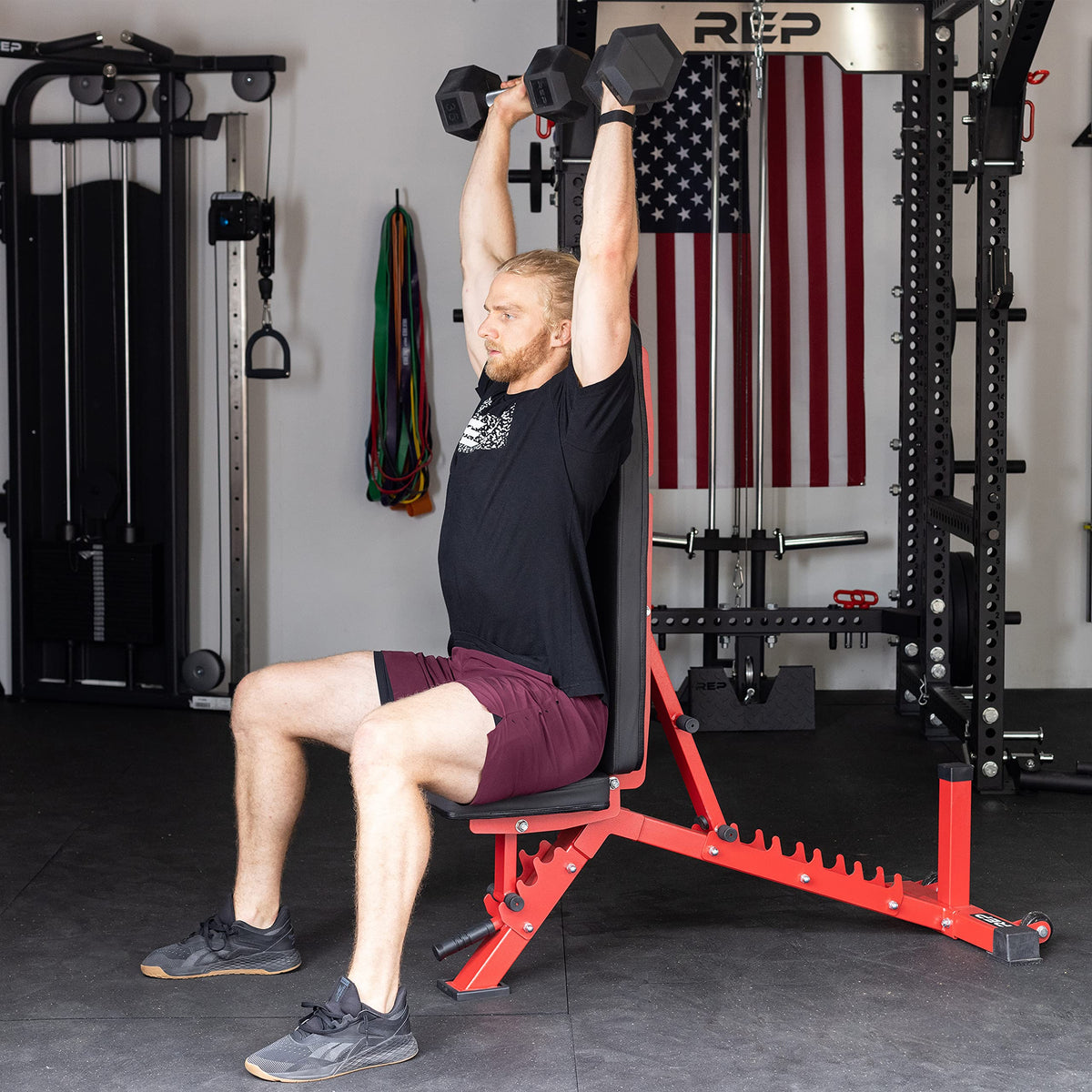 REP AB-3100 Adjustable Bench | Red Weight Bench for Home Gym | Foldable FID Design | Flat Incline Decline Strength Training Equipment | Compact Workout Chair
